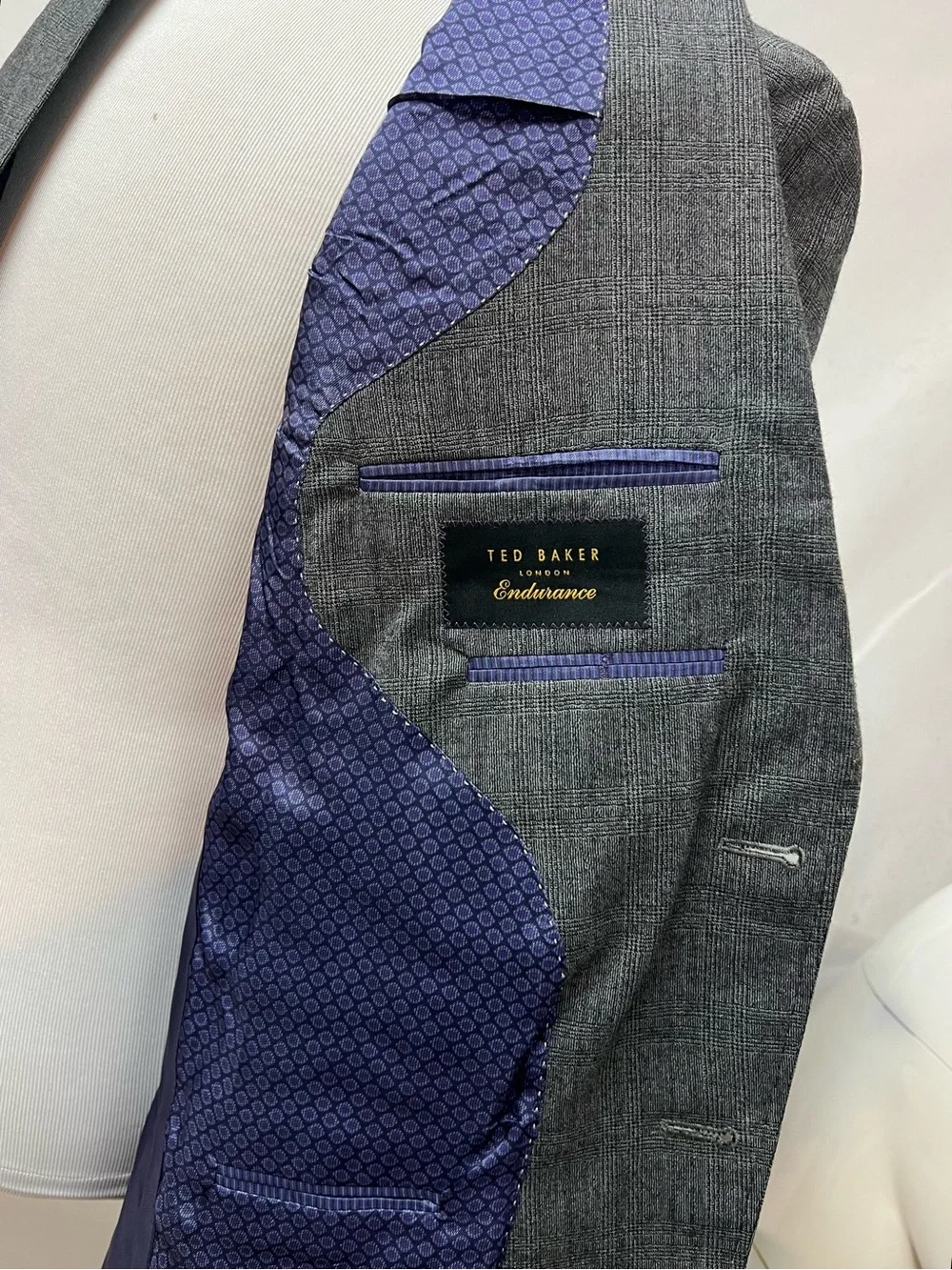 Ted Baker Endurance Men's 40S Slim Fit Gray Purple Plaid Wool Blazer Jacket
